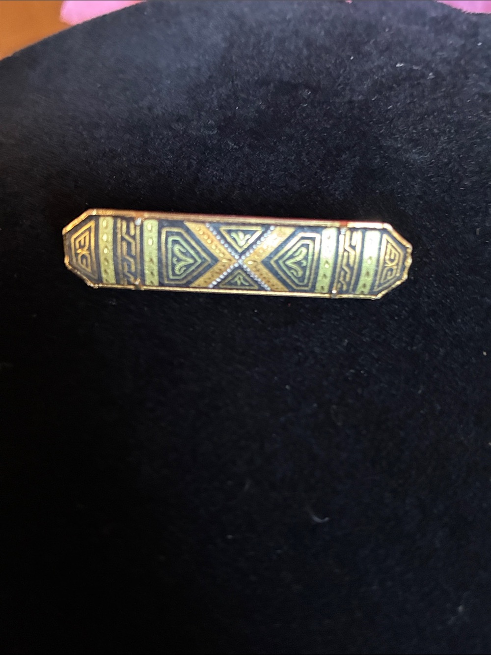 Gold-Tone Enamel Geometric Bar Brooch - Green and Gold( toledano )